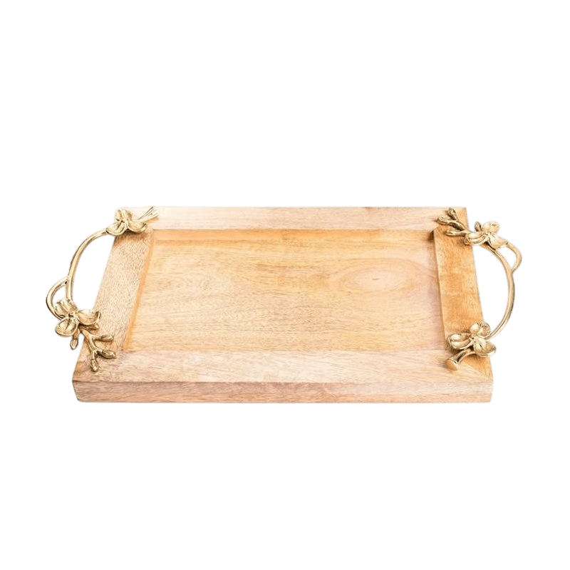 WOOD & ALUMINIUM SERVING TRAY (NATURAL & GOLD) 